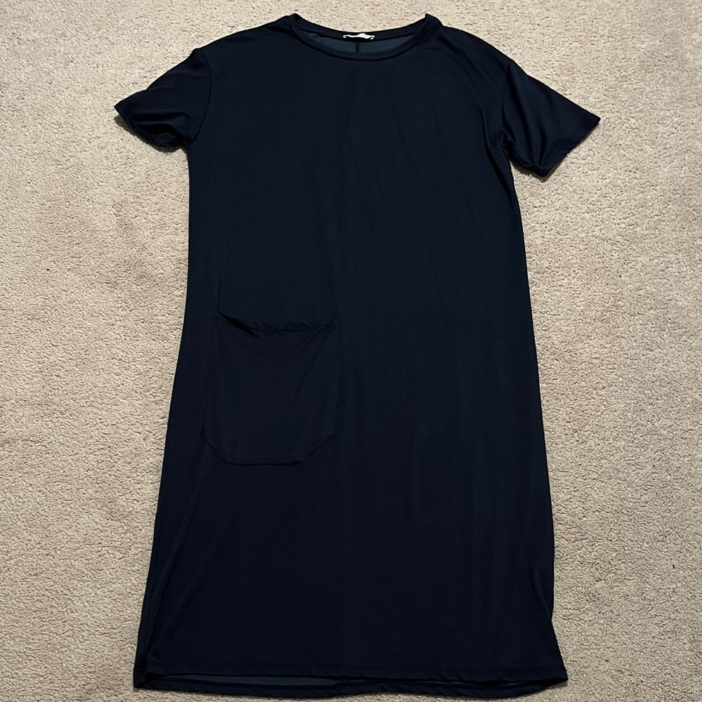 Zara Navy Blue Long Maxi Dress with a Front Pocket Top
